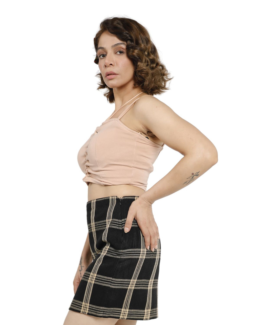 Stylish plaid skirt in black and beige for casual wear