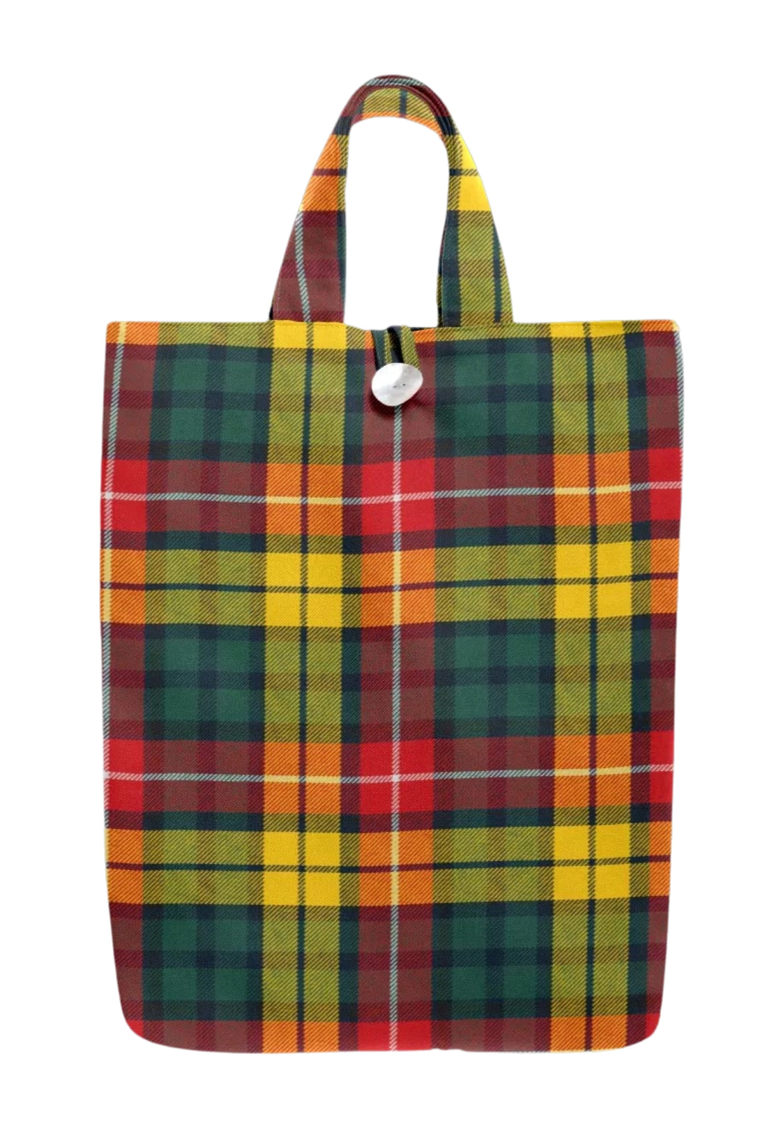 Button Closure Tartan Tote Bag