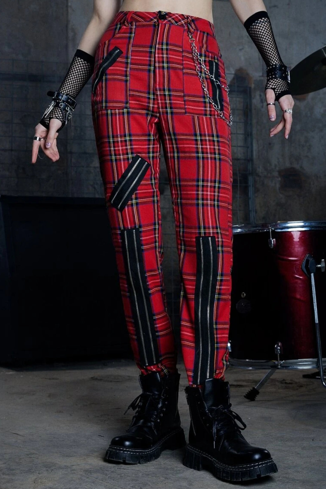 Grunge Punk Tartan Zipper Pant