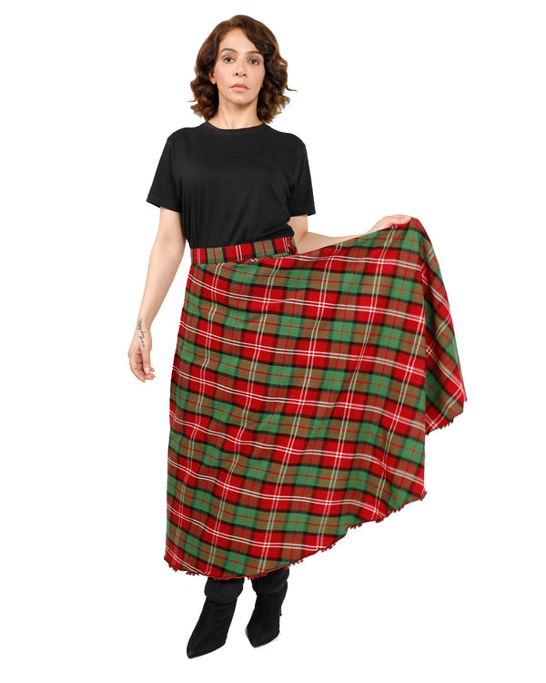 Long Plaid Skirt - Button Zipped