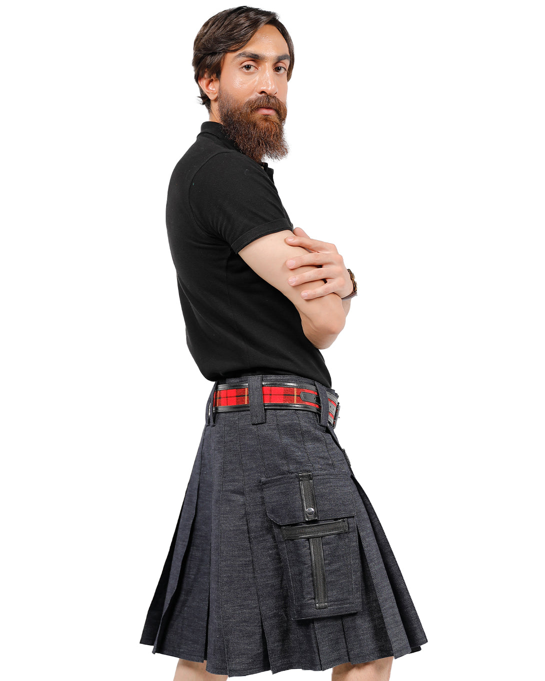 Side view of Nomad Denim Kilt