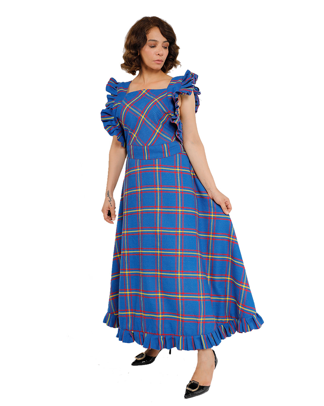 Ocean Mist Tartan Maxi Dress for sale