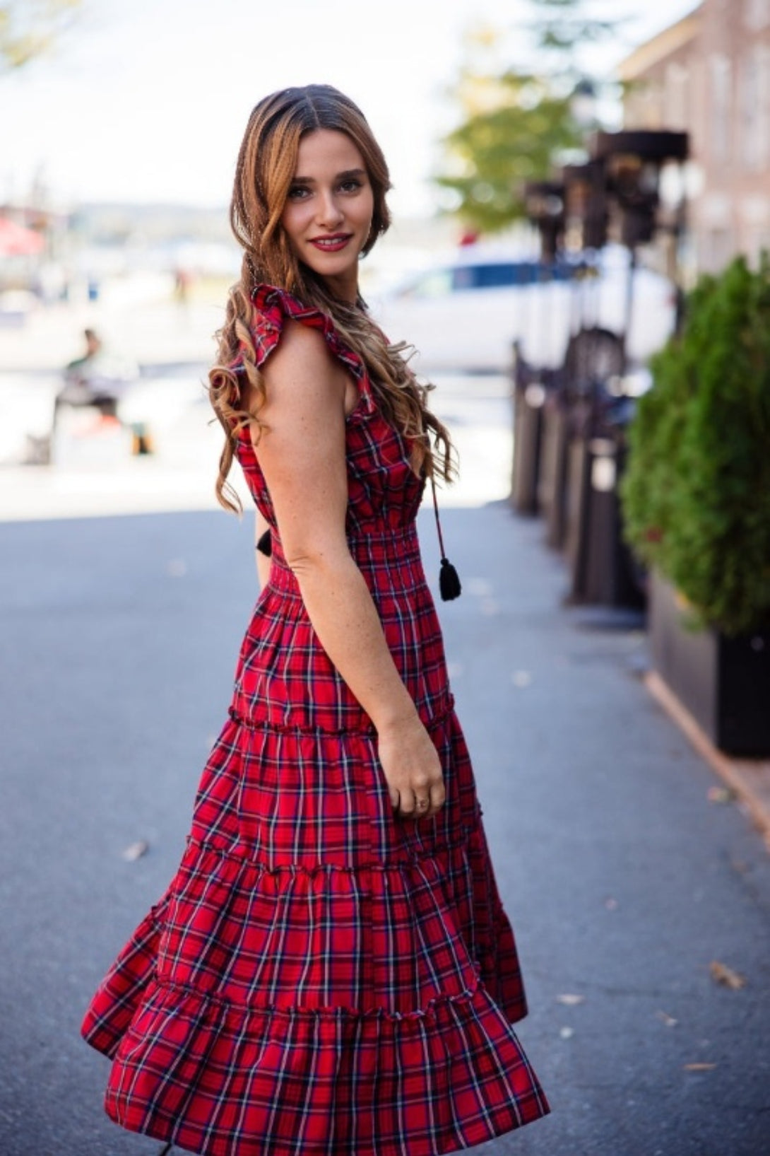 Tartan Ruffled Dress With Flutter Sleeve