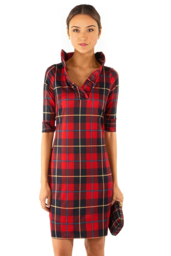 Tartan Ruffle Neck Dress