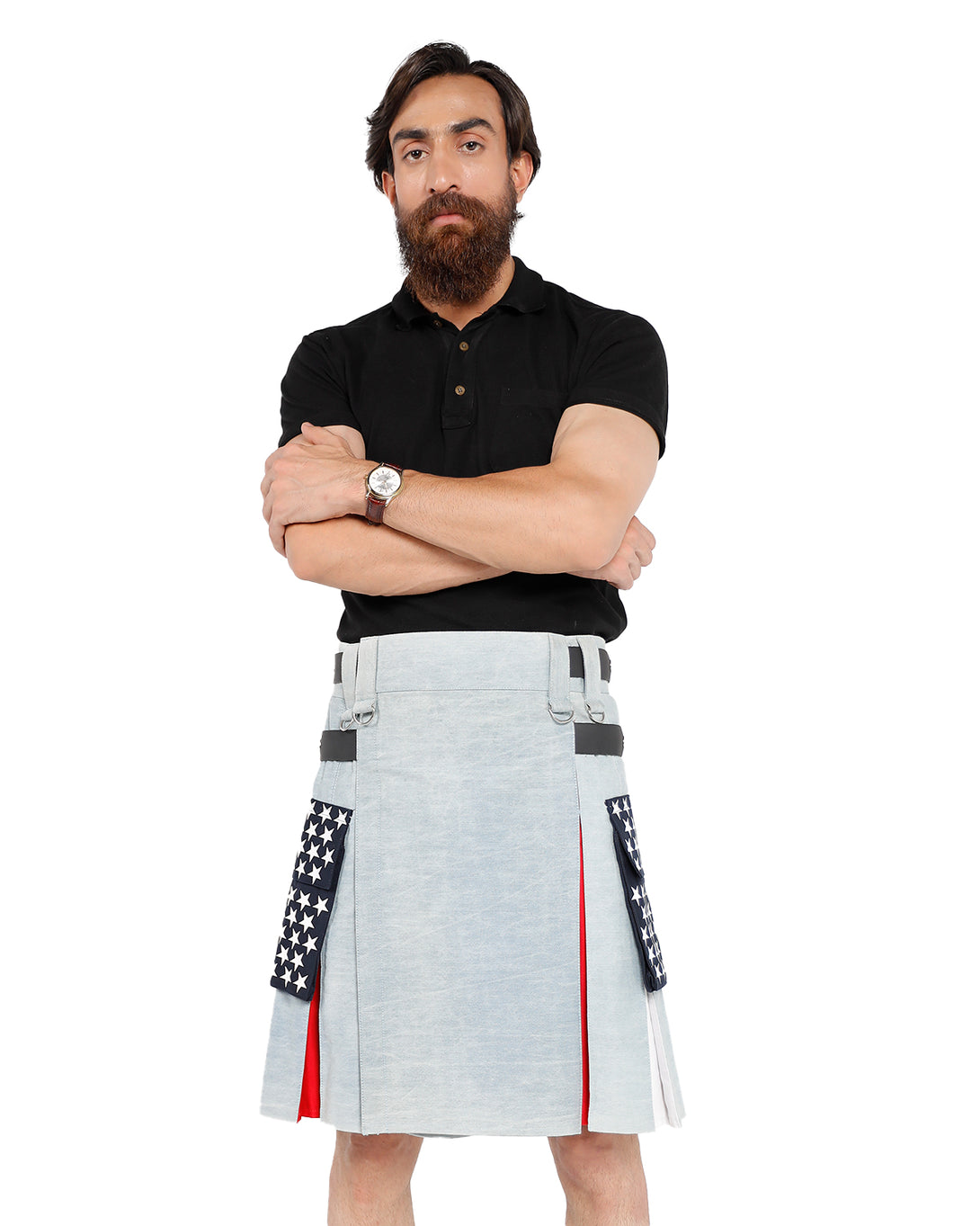 Front view of All-American Denim Kilt