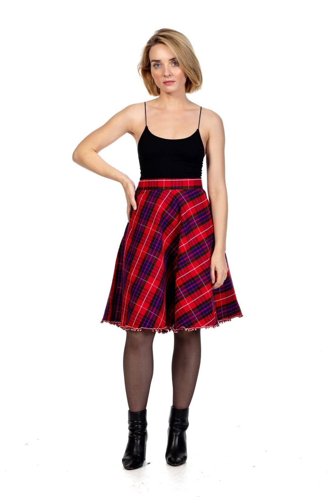 Plaid A-Line Midi Skirt