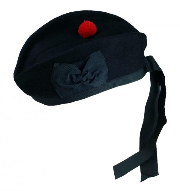 Plain Glengarry Bonnet Hat With Red Pompom